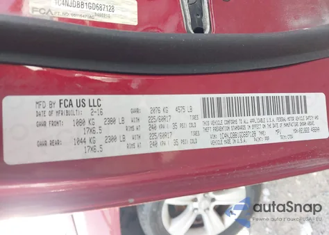 2016 Jeep Compass Sport из США, поврежденный, VIN 1C4NJDBB1GD687128